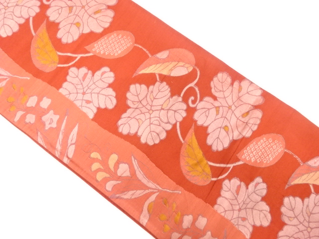 よろけ縞に草花模様織出し袋帯
